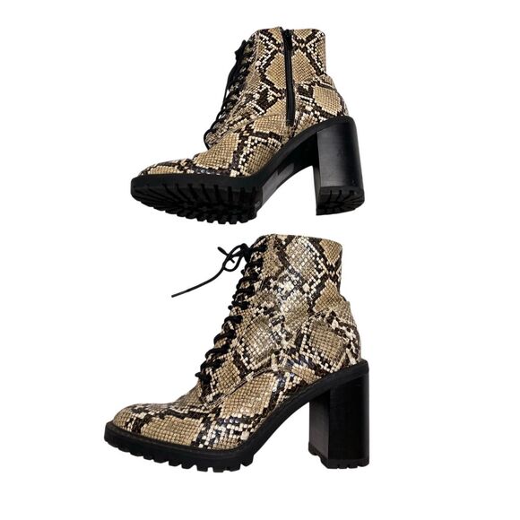 Forever 21 Womens 6 Brown Black Lace-Up High Heel Snakeskin Outdoor Ankle Boots - Picture 3 of 11